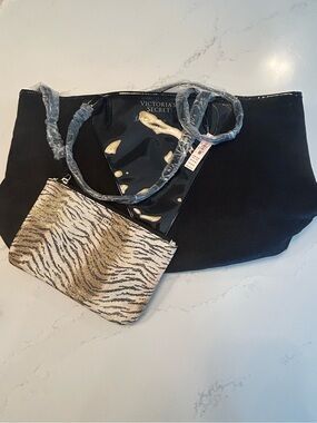 NWT Victoria’s Secret Black Tote Canvas Bag & Wallet